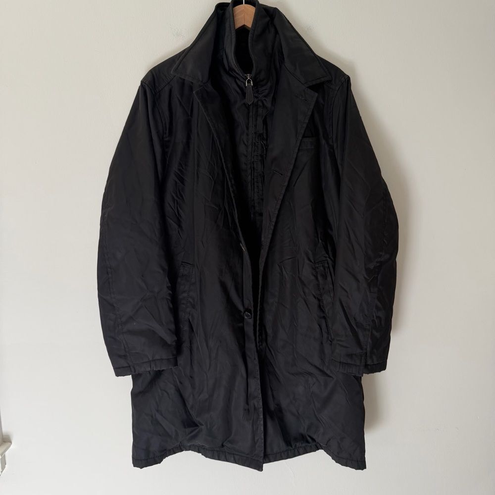 Prada Jacket Nylon Layered Trench Black Insert Size 50 Designer Luxury RARE